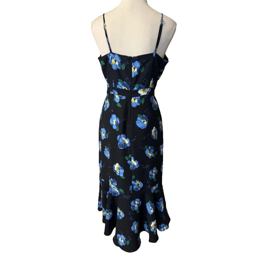 Banana Republic Slip Dress 12 Blue Black Washable Flowy Floral Midi Sleeveless
